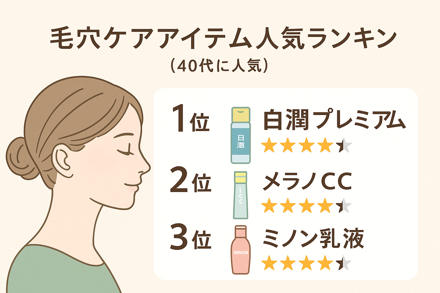 40代女性に人気の毛穴ケアアイテムランキング（白潤・メラノCC・ミノン）