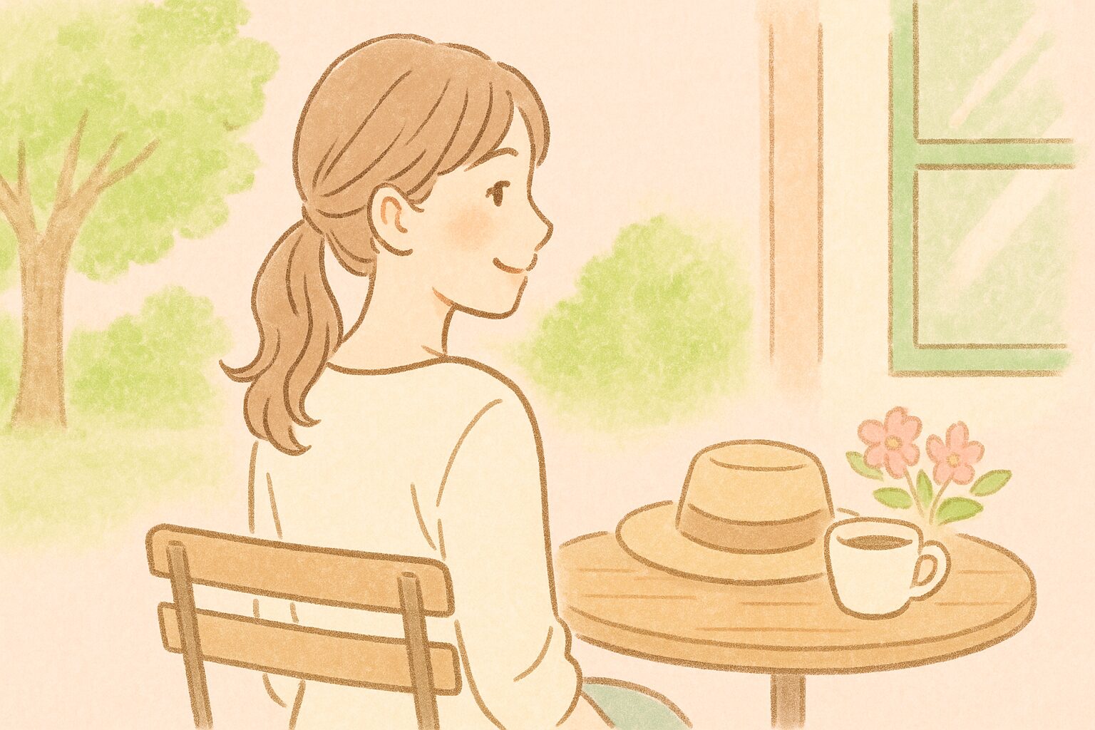 後ろ姿や横顔で自然体の雰囲気を伝える婚活女性のイラスト