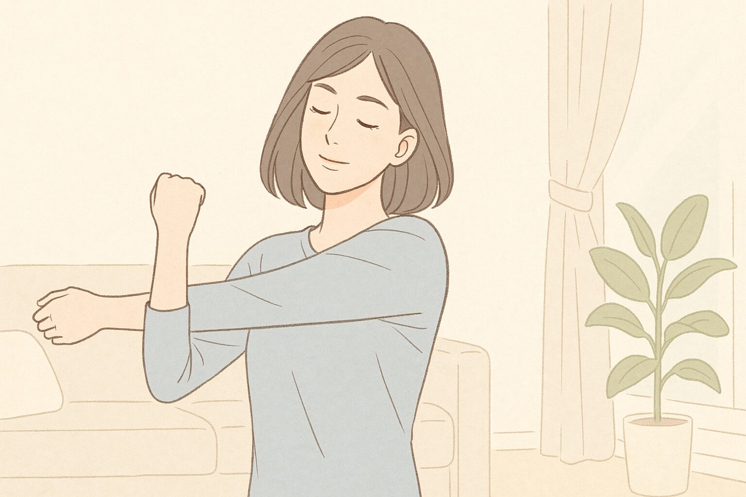 お風呂・深呼吸・温かい飲み物で自律神経を整える女性